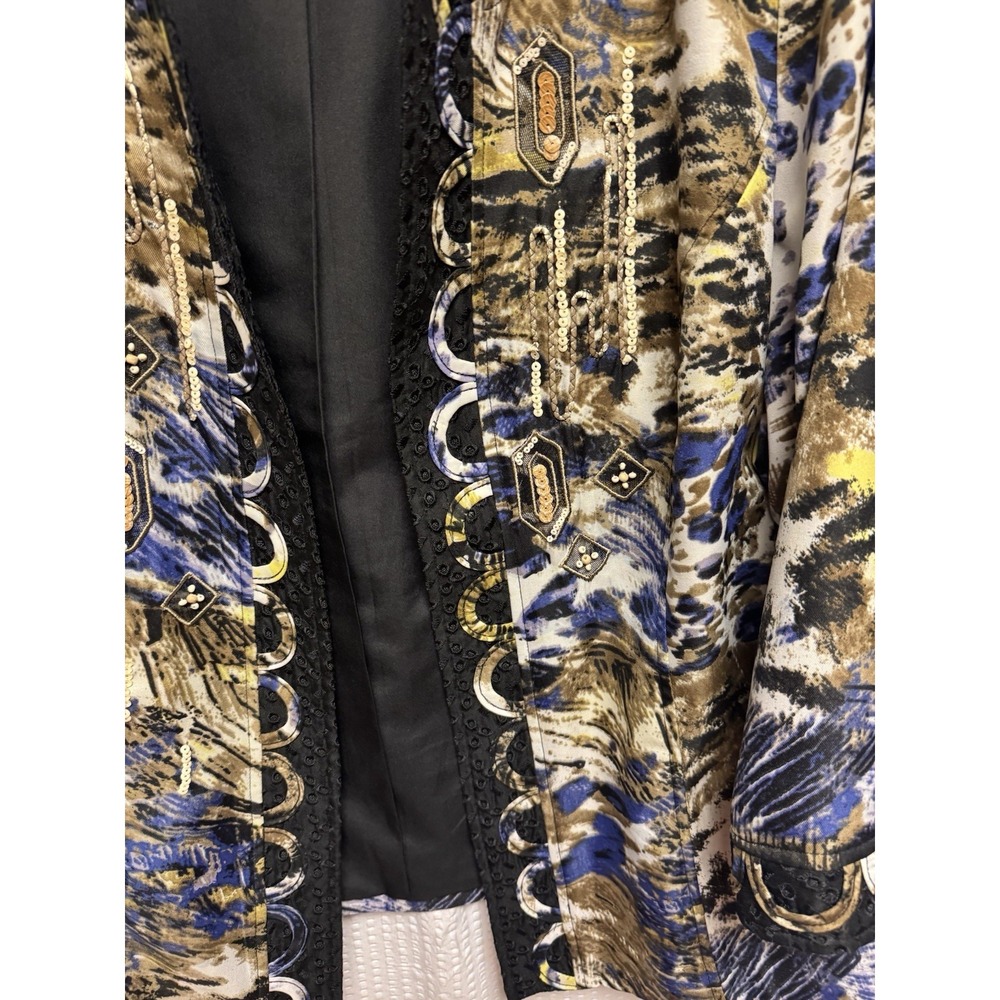 Chico's Women's Open Front Cardigan Blazer Animal Print Beads Sequin Size 3 - Picture 3 of 15